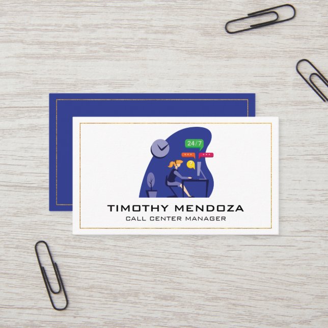 Cartão De Visita Serviço de atendimento ao cliente | Centro de cham (Frente/Verso In Situ)