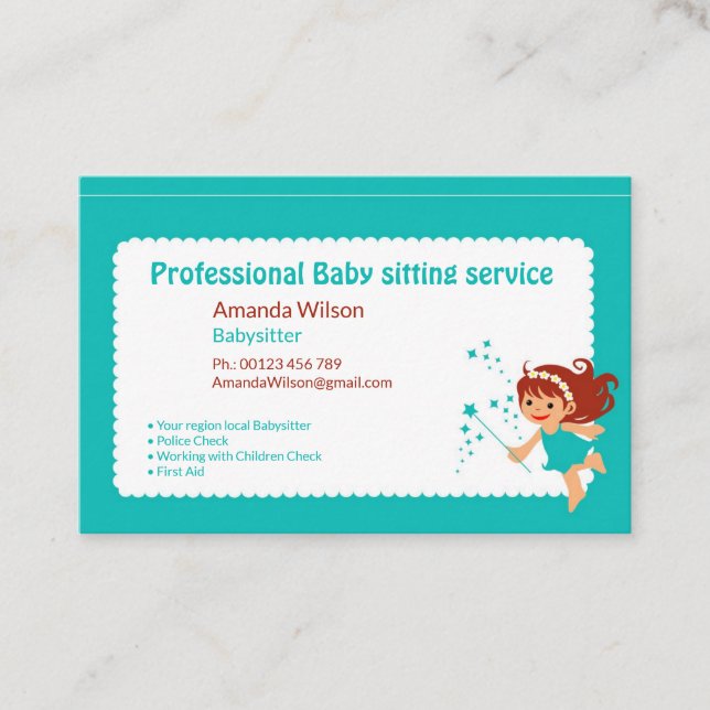 Cartão De Visita Serviço de babá (Frente)