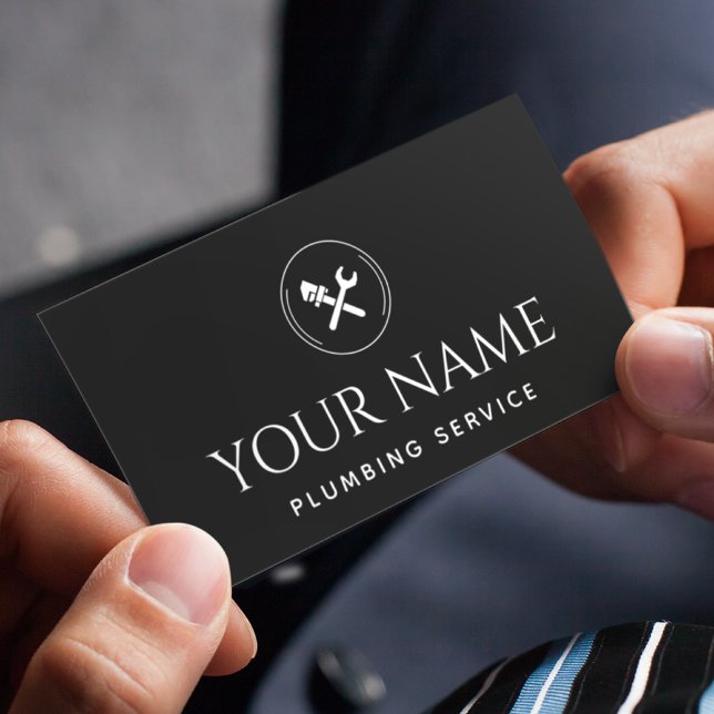 Cartão De Visita Serviço de Canalização Manipulador Preto e Branco (Criador carregado)