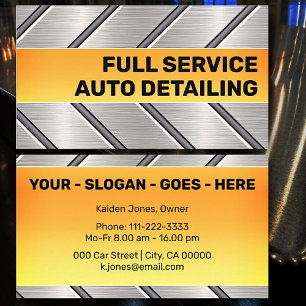 Cartão De Visita Serviço de Carro Laranja Bril de Prata Personaliza