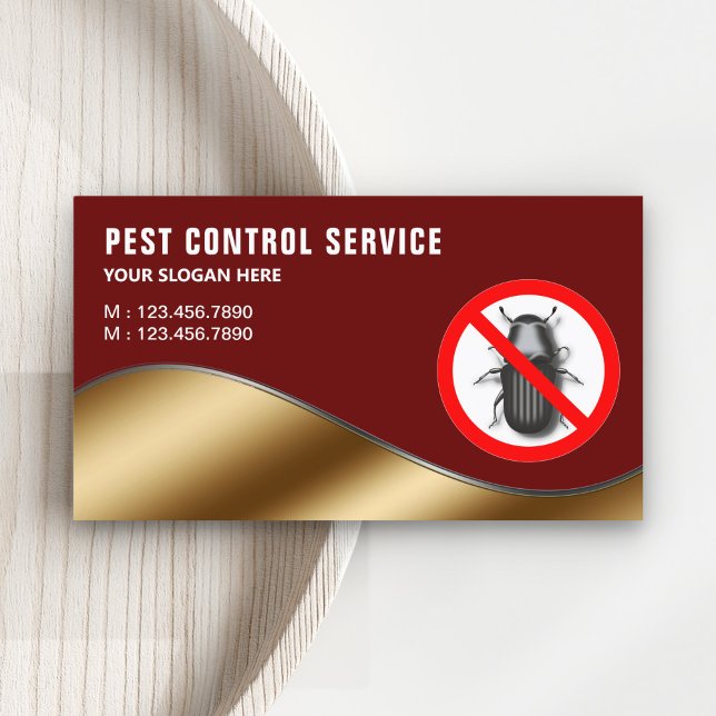 Cartão De Visita Serviço de Controle de Pest Dourado Vermelho Escur (Criador carregado)