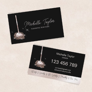Cartão De Visita Serviço de faxina de limpeza Rose Gold Mop