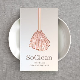 Cartão De Visita Serviço de Limpeza Barramento Glitter Dourado Rosa