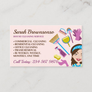 Cartão De Visita Serviço de Limpeza Casa Orange Blush Maid