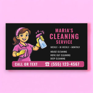 Cartão De Visita Serviço de Limpeza Casa Pink Maid Preto
