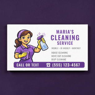 Cartão De Visita Serviço de Limpeza Casa Purple Maid