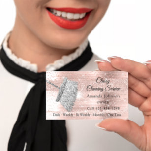 Cartão De Visita Serviço de Limpeza Clássica Maid House Silver Rosa