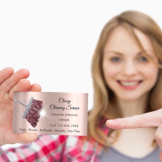 Cartão De Visita Serviço de limpeza clássico Maid Dourado Silver Ro (Criador carregado)
