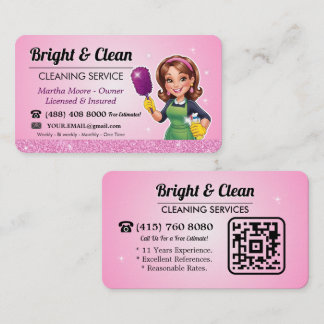 Cartão De Visita Serviço de Limpeza Comercial Código QR Pink Maid