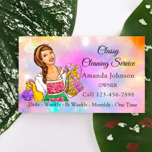 Cartão De Visita Serviço de Limpeza da Casa Clássica Holographic (Classy House Cleaning Service Maid Holographic Business Card)