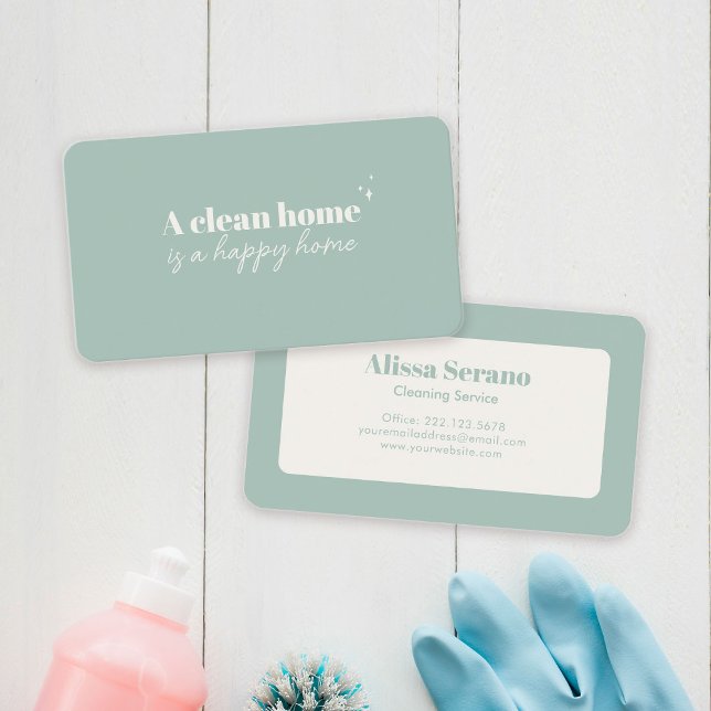 Cartão De Visita Serviço de Limpeza da Casa Moderna Dusty Green Mai (Muted colors showcase your sparkly clean personality with these cute new business cards!)