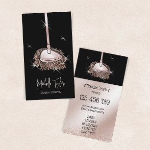 Cartão De Visita Serviço de Limpeza da Casa Rosa do Glitter Dourado