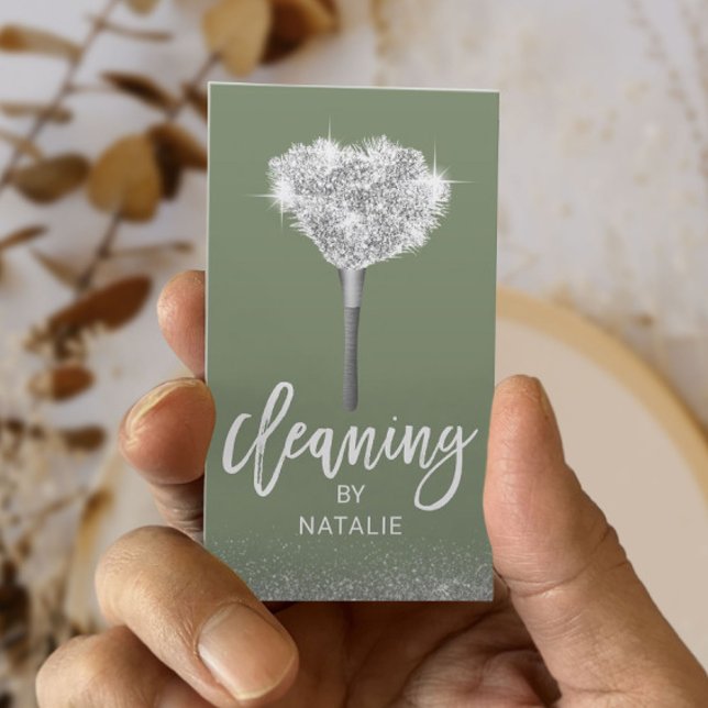 Cartão De Visita Serviço de limpeza da casa Sage Green Maid (Criador carregado)