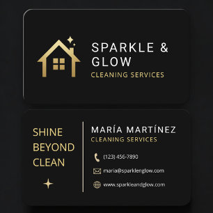 Cartão De Visita Serviço de Limpeza de Casa Black Gold Profissional