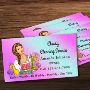 Cartão De Visita Serviço de Limpeza de Casa Clássica Maid Glitter