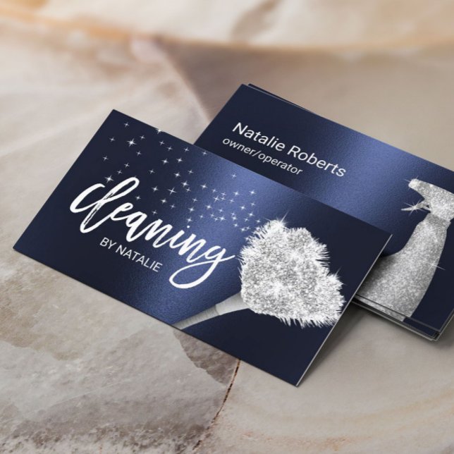 Cartão De Visita Serviço de Limpeza de Casa de Marinho Moderno Azul (Criador carregado)