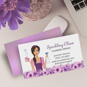 Cartão De Visita Serviço de Limpeza de Casa Fácil Maid Floral