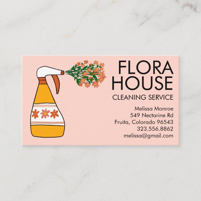 Cartão De Visita Serviço de Limpeza de Casa Floral Frasco de Pulver (Frente)