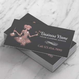 Cartão De Visita Serviço de Limpeza de Casa Maid rosa Dourado Spark