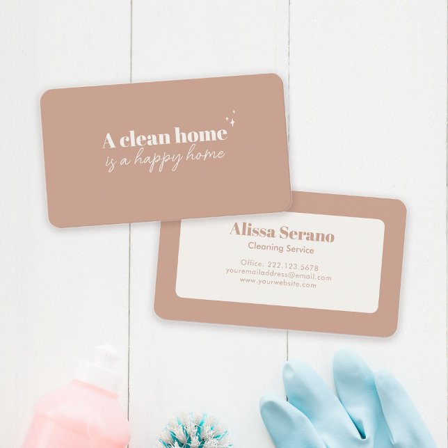 Cartão De Visita Serviço de Limpeza de Casa Moderna Boho Blush Maid (Cute, sparkly clean business cards for cleaning services in trendy muted colorways. Love it!)