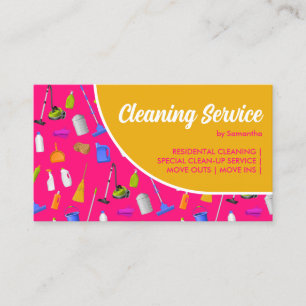 Cartão De Visita Serviço de Limpeza de Casa Moderno Amarelo Rosa