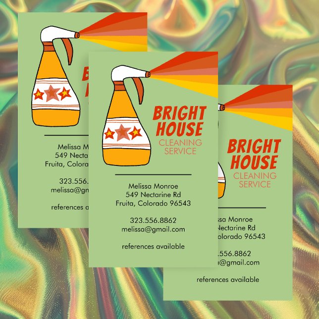 Cartão De Visita Serviço de Limpeza de Casa Retroativa Frasco de Pu (Retro House Cleaning Service Spray Bottle Colorful Business Card
)
