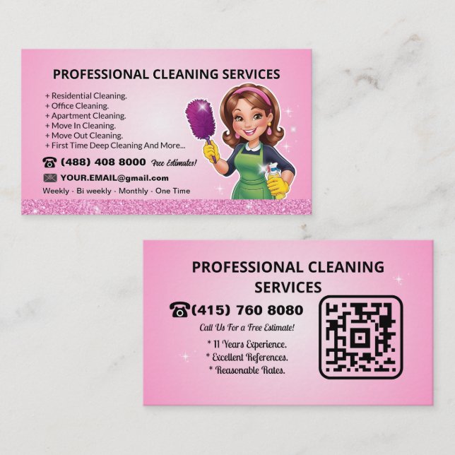 Cartão De Visita Serviço de Limpeza de Código QR (Frente/Verso)