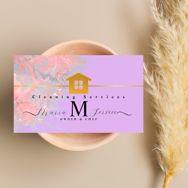 Cartão De Visita serviço de limpeza de design de ouros de mármore r (Criador carregado)