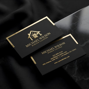 Cartão De Visita Serviço de Limpeza de Janelas Black & Gold para Ca