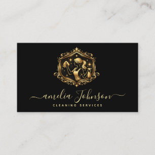 Cartão De Visita Serviço de Limpeza de Luxo   Logotipo da Gold Hous