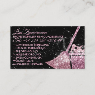 Cartão De Visita Serviço de limpeza de luxo rosa-preto empregada do