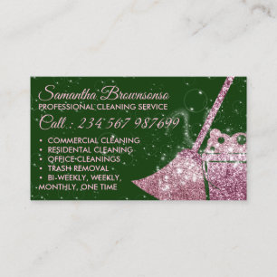 Cartão De Visita Serviço de Limpeza de Luxo Rosa Verde Faxineira Ze