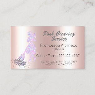 Cartão De Visita Serviço de Limpeza de Pink Metálico e Iridescent