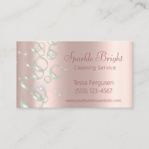 Cartão De Visita Serviço de Limpeza de Rosa de Blush Girly Metáli