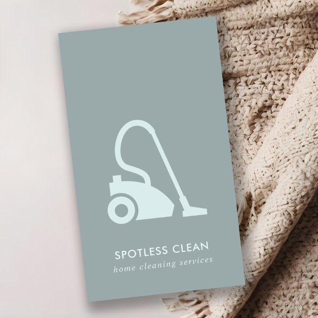 Cartão De Visita SERVIÇO DE LIMPEZA DO VÁCUO SIMPLES AZUL DA cinza (Criador carregado)