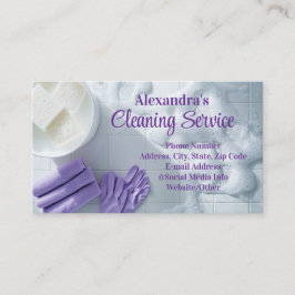 Cartão De Visita Serviço de Limpeza Elegante de Suds Roxos