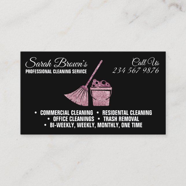 Cartão De Visita Serviço de Limpeza Elegante Maid Janitorial (Frente)