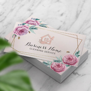 Cartão De Visita Serviço de Limpeza Floral Vintage de Casa