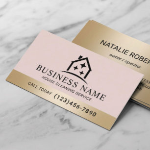 Cartão De Visita Serviço de Limpeza House Sparkles Logo Blush Pink