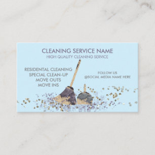 Cartão De Visita Serviço de Limpeza Janitorial Blue Classy Dirty