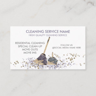 Cartão De Visita Serviço de Limpeza Janitorial Clássico