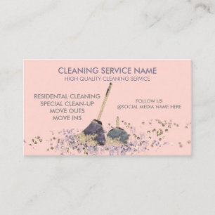 Cartão De Visita Serviço de Limpeza Janitorial Sujo Elegante Rosa