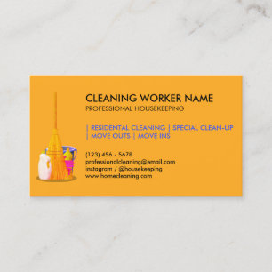 Cartão De Visita Serviço de Limpeza Laranja de Faxineira de Serviço