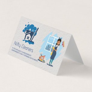 Cartão De Visita Serviço de Limpeza   Logotipo da Casa do Mop Broom