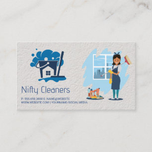 Cartão De Visita Serviço de Limpeza   Logotipo da Casa do Mop Broom