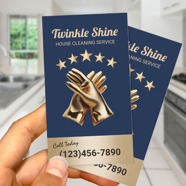 Cartão De Visita Serviço de Limpeza Luvas de Ouro Maid (Criador carregado)