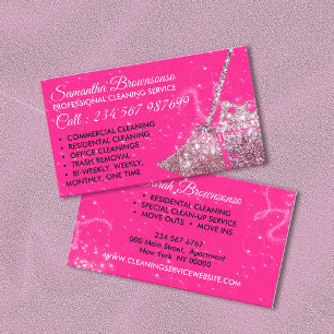 Cartão De Visita Serviço de Limpeza Luxuoso Rosa Neon Zelador de Se