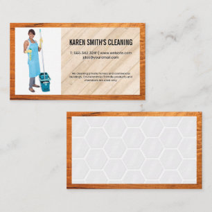 Cartão De Visita Serviço de Limpeza Mulher Holding Mop