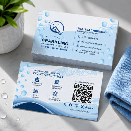 Cartão De Visita Serviço de Limpeza Profissional Azul Branco Modern
