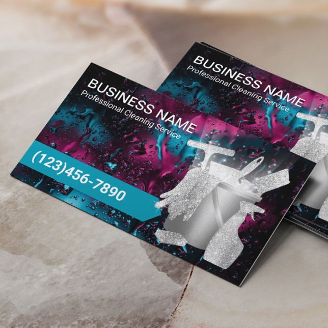 Cartão De Visita Serviço de Limpeza Profissional de Água Moderna (Criador carregado)